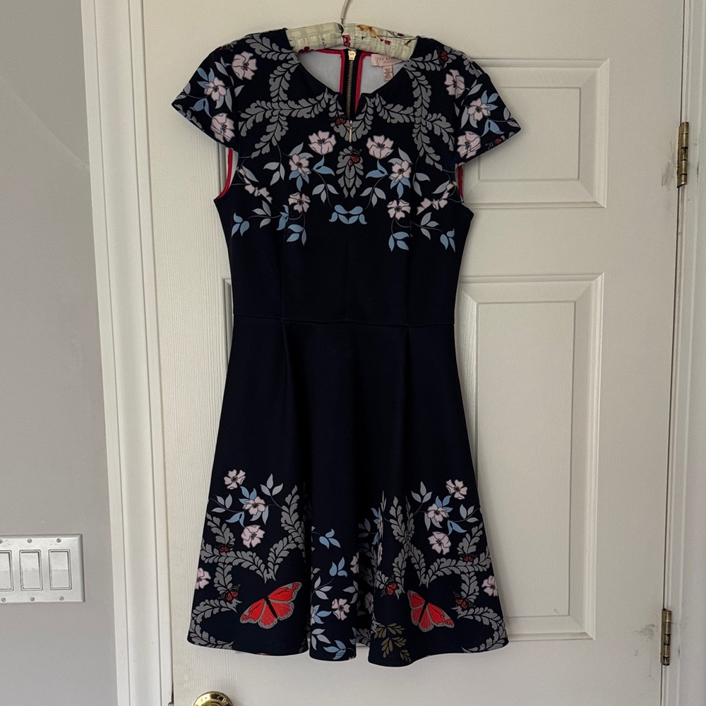 Ted Baker Jasmeen Butterfly Fit and Flare Dress with Adjustable Front Zipper